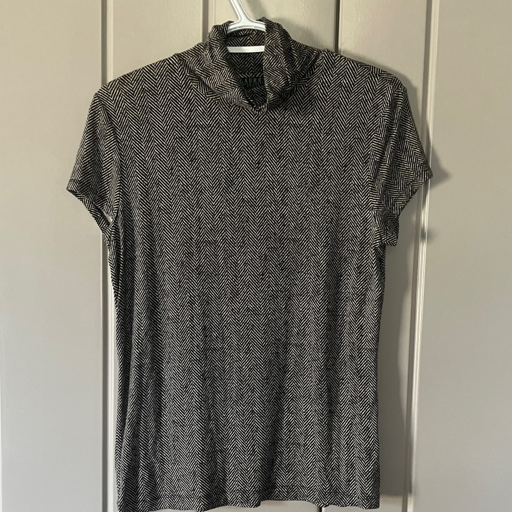Lauren Ralph Lauren Black and White Short Sleeve Mock Neck Top
